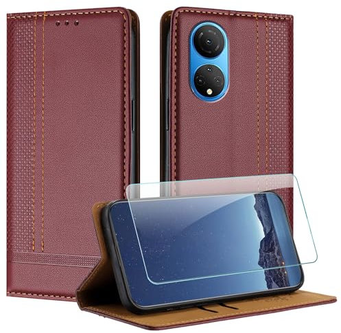 JayModCase Coque pour Huawei Honor X7 4G + Protecteur d'écran, Etui à Rabat Pochette de Portefeuille pour Honor X7 4G avec [Fermeture Magnétique][Stand Fonction][Porte Cartes] - Bourgogne