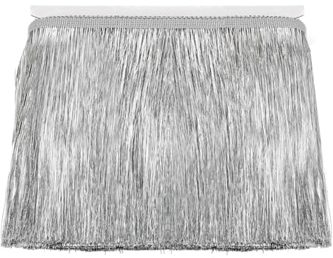 FINGERINSPIRE 10 m Metallische Fransenborte 19.8 cm Breit Silberne Lametta Fransen Lametta Bordüre Lametta Polyester Glänzende Lametta Quaste Fransenbesatz Zum Nähen Tanzkostüm Weihnachtsdekoration