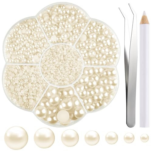 NACHLYNN 6480 perlas de parte trasera plana, 7 tamaños, semiredondas, color beige, con parte trasera plana, para manualidades, adornos, zapatos, ropa, bolsas, bricolaje