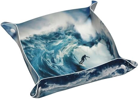 Faux Leather Valet Tray Surfer on Ocean Wave Bedside Desk-top Storage Tray Nightstand Caddy Tray
