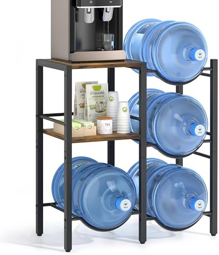 Bikoney 5-Gallonen Wasserspender Ständer, Wasserkannen Halter mit 2-stufigen Lagerregalen 5-Gal-Wasser Wasserkaraffe Halter mit Getränkespender Ständer für Haus/Büro/Garage-Organizer