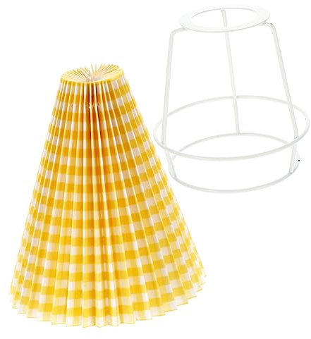 GETAJGHSD Lampenschirm Aus Stoff Tischlampenabdeckung Gelb Kariert 24cm Nachtlampenbezug Langlebig Verschlungenes Design Für Nachttischlampe Wohnraum