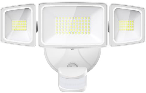 Onforu LED Strahler mit Bewegungsmelder Außen 55W, 5000 LM LED Fluter, Außenstrahler mit verstellbaren 3 Köpfe, 6500 K Kaltweiß Scheinwerfer, IP65 Wasserdicht Flutlicht für Garage, Garten, Hof