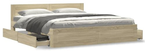 Willood Bettgestell mit Kopfteil Doppelbett lattenrost Bettrahmen Holzwerkstoff Sonoma-Eiche 180x200 cm