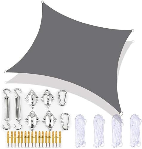 Voile d'ombrage rectangulaire avec kit de fixation robuste, imperméable, anti-UV et lavable, idéal pour terrasse, jardin et extérieur, protection solaire