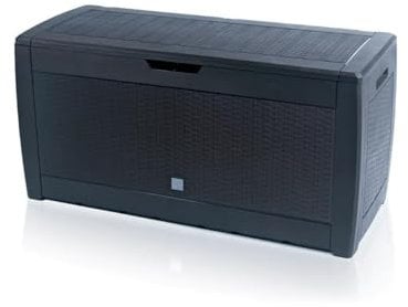 Stolmet Plastic Garden Storage Box with 310L Capacity, Weatherproof and Lockable Outdoor Cushion Chest, Rattan and Woven Styles, Available in Anthracite and Dark Brown (Rattan Anthracite)