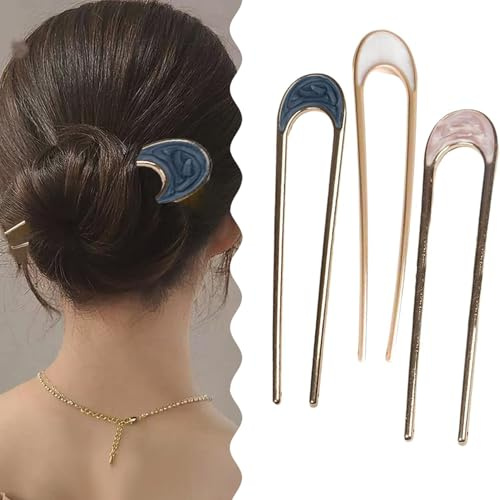 Votvlog 3 Pezzi French Pin Fermaglio per Capelli in Metallo per Acconciature per Hairpin Pin Forma di U Forcina Francese per Capelli Lunghi e Spessi Forchetta per Capelli Chignon per Accessori