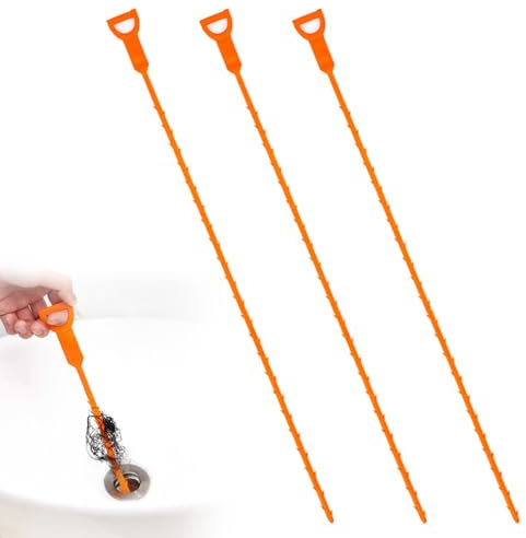 3 Pack 25 Inch Drain Snake, Hair Clog Remover for Shower and Sink, Flexible Plastic Drain Cleaner Tool, Easy-to-Use Drain Unblocker for Kitchen and Bathroom Pipes
