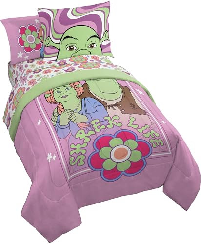 Jay Franco Shrek Bettwäsche-Set für Doppelbetten – 5-teiliges Bettwäsche-Set mit Blumenmuster und Kissenbezügen – superweiche, gemütliche Bettwäsche mit Fiona