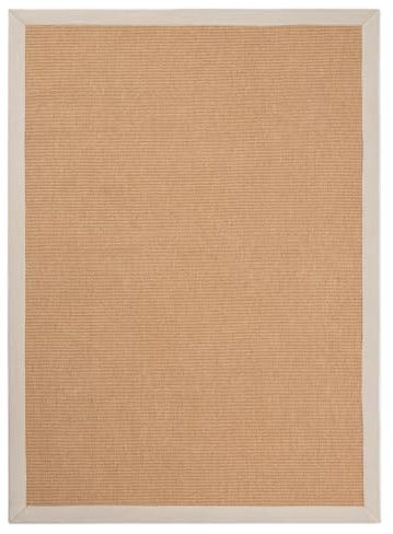 carpetfine Sisalteppich Naturfarbe 200x290 cm handgewebt mit Bordüre aus Baumwolle in Creme | Moderner Rutschfester Flachgewebeteppich Uni aus Naturfasern für Wohnzimmer, Schlafzimmer