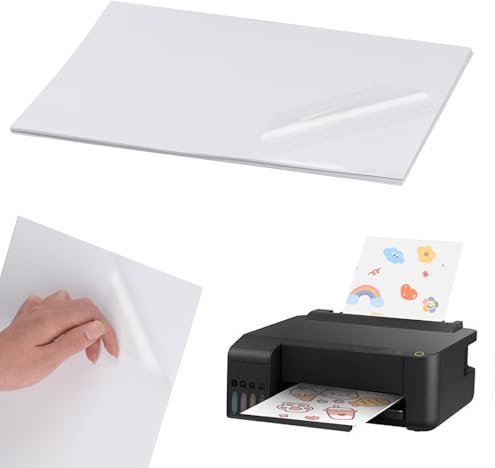 20 Sheets A4 Printable Vinyl Stickers, Clear Self-Adhesive Labels for Printing Laser and Inkjet Printer Stickers