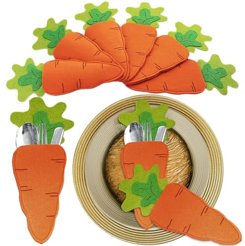 WEITAPYT Besteckhalter Filz Ostern, 6pcs Bestecktaschen Ostern, Besteckbeutel Ostern, Besteckhalter Karotte, Oster-Filz-Utensilienhalter, Wiederverwendbar Karotteform Bestecktasche Tischdeko