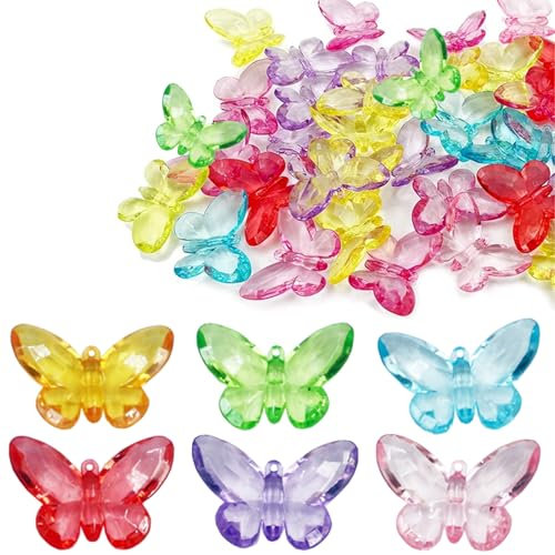 Guyode 40 Stück Diamanten Kinder, 57 * 40 mm Edelsteine für Kinder, Acryl Diamanten Deko Bunt für Vasen, Tischdeko, Party Mitgebsel, Hochzeit, Aquarium Dekoration, Strand Schatzsuche (Schmetterling)
