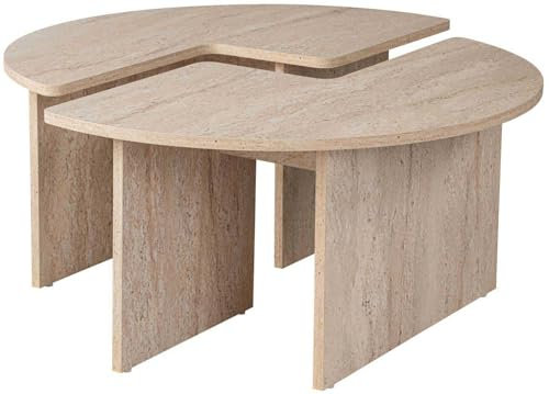 Hanah Home Élégante Table à café, diamètre : 90 cm, Hauteur : 41 cm, 100% mélamine, épaisseur : 18 mm, Finition marbre de Travertine élégante pour espaces de Vie Modernes