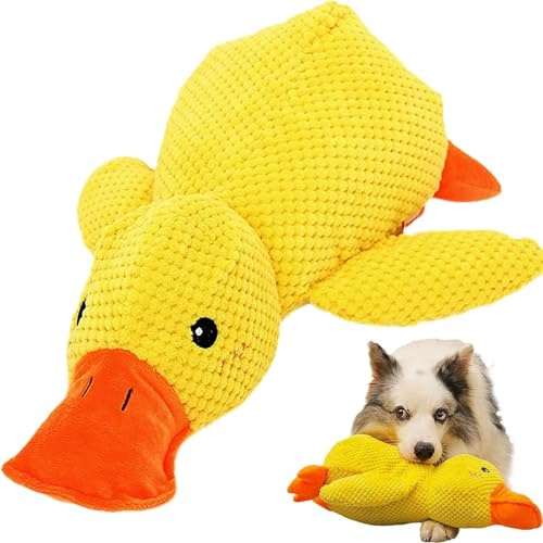 Generisch Hundespielzeug Unzerstörbar, Anti Stress Ente, Interaktives Hunde Kuscheltier, Quietschspielzeug Hund Kuscheltier,Antistressente Keep Calm Hunde Süß Plüschtier (Gelb, 25 cm)