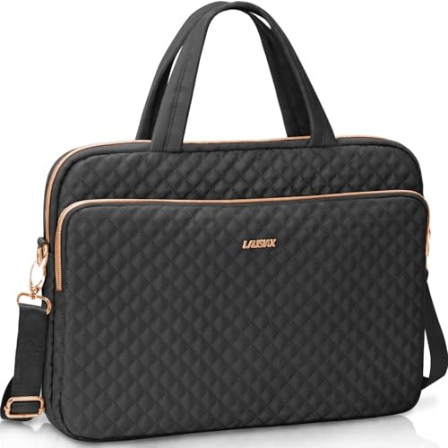 Lausiax Laptop Case Bag Women Men Computer Sleeve Compatible with MacBook/Dell/HP/Acer/ASUS, Waterproof Shoulder Carrying Briefcase, Black, 14-14.5 Inch