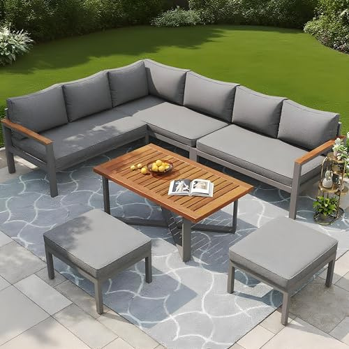 LANTRO JS Gartenmöbel Set für 7-8 Personen, Lounge Möbel mit Robuster Gestelle aus Verzinktem Eisen,Balkon Lounge für Garten,Balkon,Terrasse,Balkonmöbel Set mit Gestell aus verzinktem Eisen,Grau