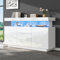 LANTRO JS Wohnzimmer Möbel mit 16-farbigem LED-Lichtstreifen, Hochglanz Sideboard mit 3 Schubladen und 2 Schränke, Kommode geeignet für Esszimmer und Flur, 140 x 35 x 80 cm, Weiß