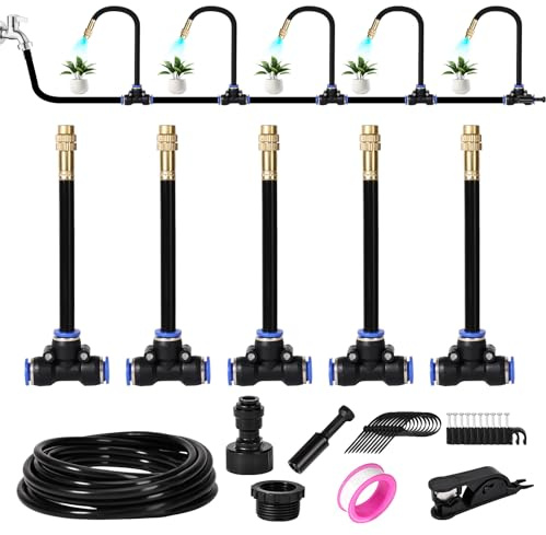 YONHESHI Bewässerungssystem- 360° Rundum-Bewässerung - Wassersparend,für Garten, Gewächshaus,balkon garten, Hochbeet & Blumenkübel (Schlauch 4.8M)