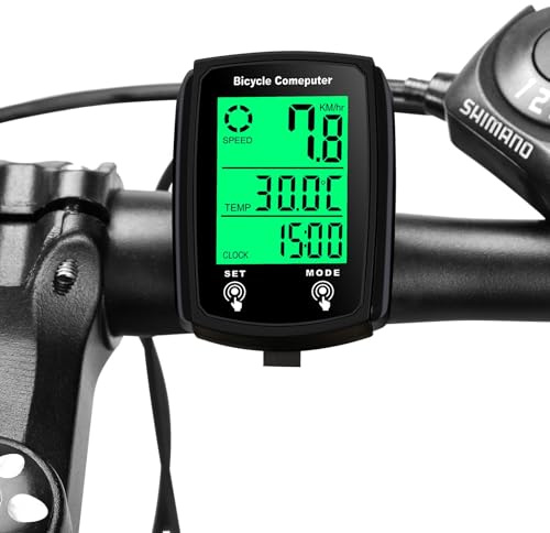 JZK Wired bike computer with LCD backlight Display, 19 functions waterproof cycle speedometer, mountain bike speedo meter, bicycle odometer for bike/MTB, cycling accessories