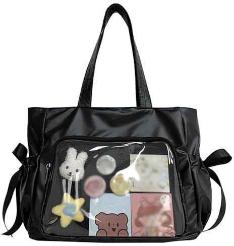 JIABAOZ Ita Bag Kawaii Tote Tasche, Anime Pin Display Schultertasche mit transparentem Fenster, Japanese School Bag Y2K, Schultertasche, Clear Messenger Schultasche