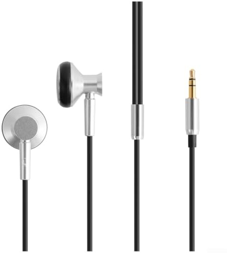 Cuffie in-ear cablate, connettore a testa piatta con microfono, cavo da 1,25 m, controlli in linea per ascoltare musica, chiamate, uso quotidiano, economico, colore: argento senza microfono