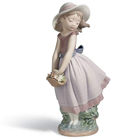 LLADRÓ Mädchen-Figur Bezaubernde Unschuld. Mädchen Mit Blumen. Porzellan.