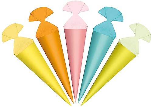 ROTH 5er Set Schultüten klein 22cm rund mit Kreppverschluss Deko