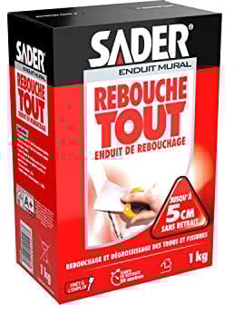 Bostik Sader Rebouche Tout – Enduit de Rebouchage Intérieur – Tous Supports – Rebouchage et Égalisation de Trous et Fissures Jusqu’à 1 cm – Joint Plaque de Plâtre – 1 carton de 1kg – Format Poudre