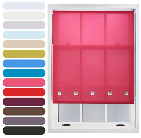 FURNISHED Square Eyelet Light Filtering Polyester Daylight Kitchen Blinds Trimmable Window Blind, Fuchsia, 240W x 165H cm