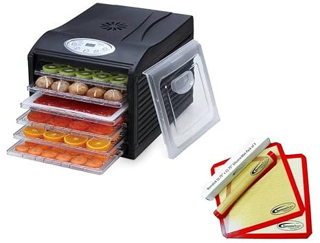 Samson Silent Dehydrator Package with 6 Qty Non Stick Silicone Drying Sheets 6-Tray with Digital Controls