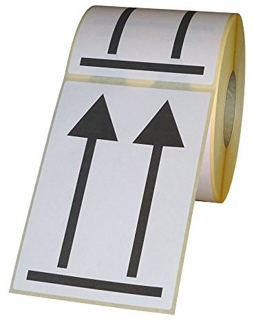 Versandetiketten Doppelpfeil - hier oben auf Rolle - 74 x 105 mm - 1000 Stück - schwarz/weiß