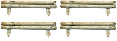 Pack of 4 x 14cm high Horizontal Wooden Log Panel - Garden Border Fencing Lawn Edging