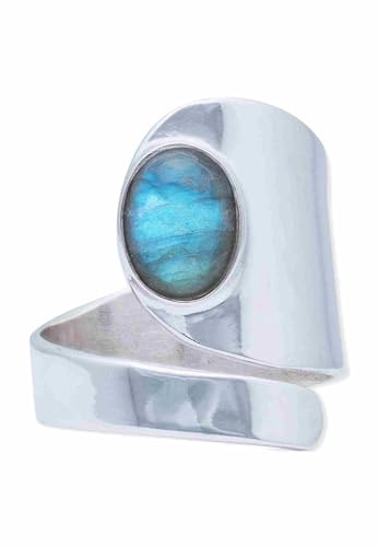 mantraroma Ring 925 Silber MAHAN - größenverstellbar mit Edelstein