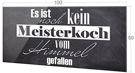 GRAZDesign Küchenrückwand Glas grau, Fliesenspiegel Küche Es ist noch kein Meisterkoch, Glasrückwand Küche Schiefer-Optik / 100x50cm