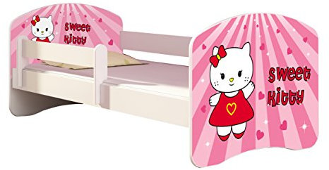 Letto per bambino Cameretta per bambino con materasso Cassetto ACMA II (15 Il gatto dolce, 180x80)
