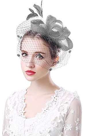 Coiffure Femme Chapeau Mariage Bride Fascinator élégantes Serre-tête Bibis Nuptiale Voilette en Maille Bandeau pour Cocktail Mariage Derby Grand Gala Cérémonie Photographe Fête Soirée Déguisement