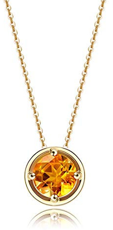 Carleen Solide 14 Karat 585 Gold Damen Kette mit Rund Citrin Peridot Anhänger Halskette, Valentinstag Geschenkschmuck für Damen Mädchen - Anhänger Durchmesser: 8.5 mm