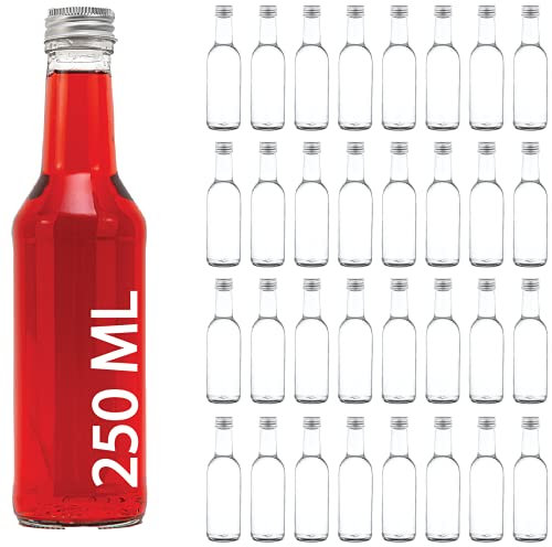 casavetro 30 x 250 ML Bouteilles en Verre vides Transparents avec Bouchon à vis Gin Huile Vinaigre Soda Vodka Eau (30 x 250 ML)