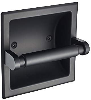 JunSun Recessed Toilet Paper Holder Matte Black Stainless Steel Toilet Paper Roll Holder Tissue Holder Modern Tissue Roll Dispenser 6 X 6 Square Jumbo Mega Roll Holder Rear Mounting Bracket Included