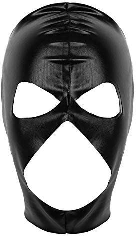 Agoky Herren Lack Leder Maske Haube Männer Gesichtsmaske mit Augen Mund Loch für Party Halloween Cosplay Outfits Schwarz One Size