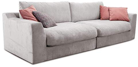 Cavadore Big Sofa Fiona / Große Couch inkl. Rückenkissen im modernen Design / 274x90x112 / Webstoff hellgrau