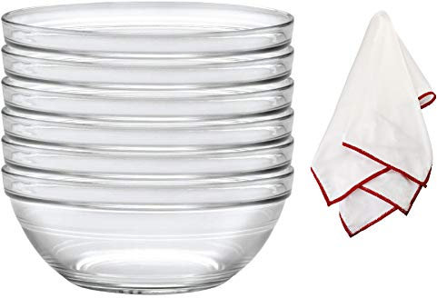 Duralex Lys Stackable Glass Bowls with a Polishing Cloth