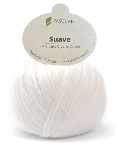 Pascuali Suave | Strickwolle aus 100% Bio Baumwolle, zum Stricken und Häkeln, Farbe:Weiß 96