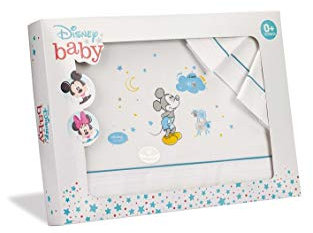 Interbaby MK003-11 Disney Baby-Krippe Laken Mickey Mouse Weiss/Blau, blau, 220 g