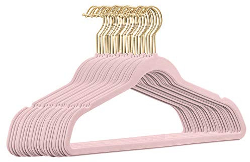 25 Stück hochwertige Samt Kleiderbügel in der Farbe Rosa mit Gold Look Haken/Anti-Rutsch/von StickandShine