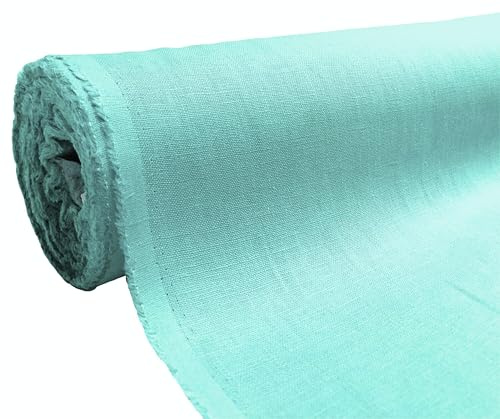A-Express Naturrein Leinen Stoff Sanft Kleidung Reines Leinenstoff für Handarbeit Nähen Heimwerken Schneiderei Kreuzstich Mode Tasche 100% Leinen 140cm Breite - 2 Meter 200cm x 140cm Aqua