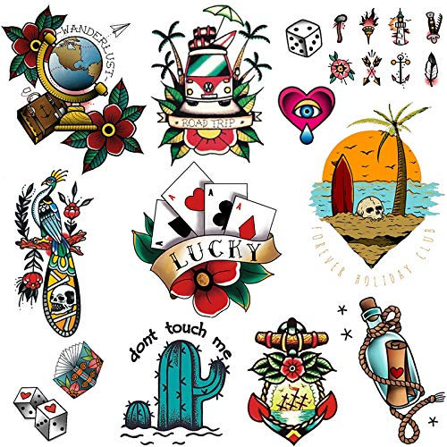 CARGEN Tatouages Temporaires Imperméables Vintage Tatouage pour Femmes Hommes Américain Traditionnel Tatouage Fleur Old School Autocollants pour La Fête