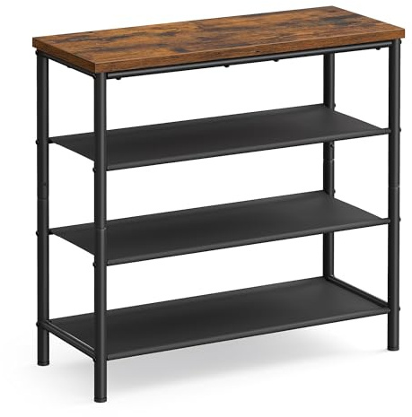 VASAGLE Shoe Rack, 4-Tier Shoe Storage Organizer for Entryway and Closet, Holds 9-12 Pairs of Shoes, 3 Fabric Shelves, Steel Frame, Industrial, Rustic Brown and Black ULBS035B01