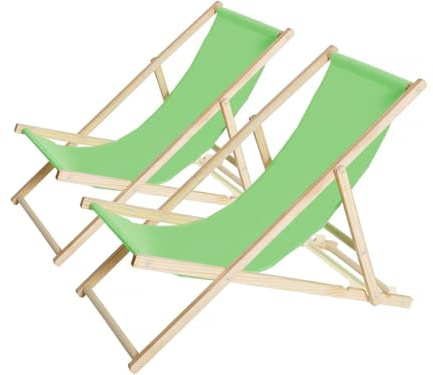 Habitat et Jardin - Lot de 2 Bains de Soleil en Bois Chilienne - Transats Pliables, Empilables - Chaises de Jardin, Piscine et Balcon Inclinables en Tissu Oxford - Vert